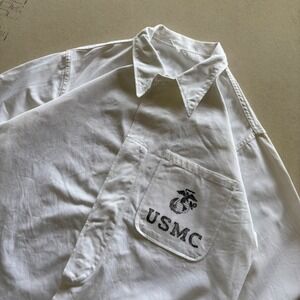 Vintage 1960s USMC Marine Corps Military Utility Shirt White Button Up Jacket